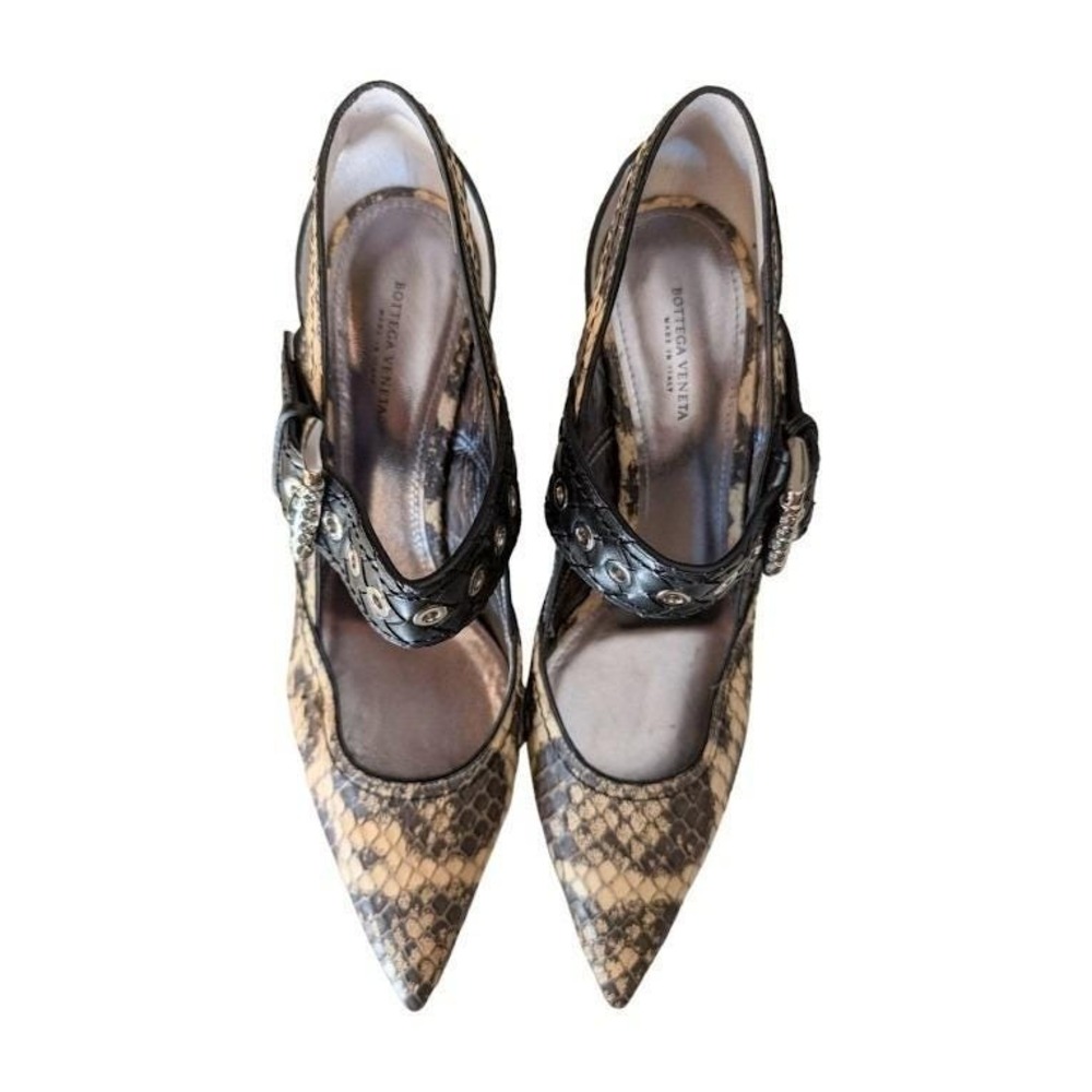 Bottega Veneta Snake Print Leather Kitten Heel Buckle Strap Mary Janes Size 39.5 - Picture 12 of 12